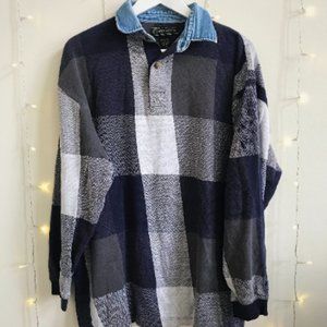 Vintage 90's grunge baggy long sleeve plaid polo